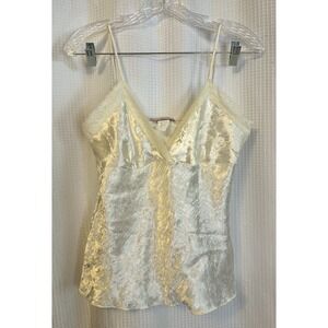VTG Y2K White Satin Camisole Top L Lace Coquette Romantic